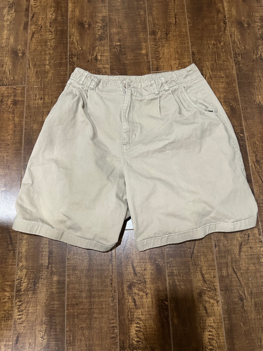 Women's Neutral Tan Flat Front Shorts with Elastic Waist